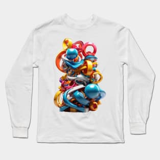 Colorful Glossy Geometric Collage Of 3D Shape Stacks Long Sleeve T-Shirt